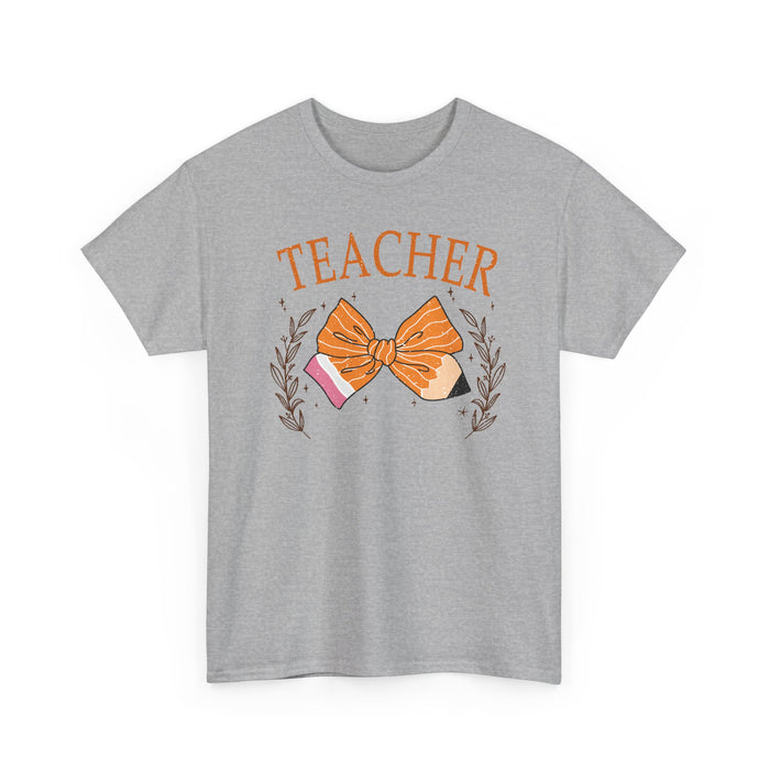 Teacher Bow and Flower Shirt | Gildan Teacher T-Shirt | Cute Fall Teacher Graphic Tee | Teacher Appreciation Gift
