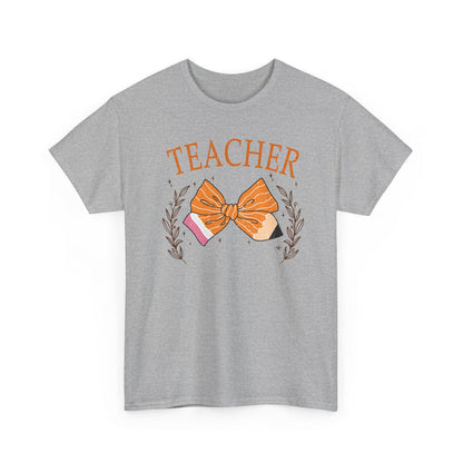 Teacher Bow and Flower Shirt | Gildan Teacher T-Shirt | Cute Fall Teacher Graphic Tee | Teacher Appreciation Gift