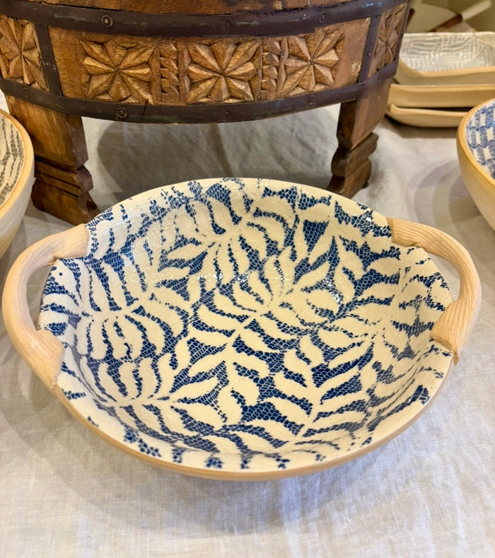 Terrafirma Ceramics 9" Vegetable Bowl With Handles (Charcoal, Cobalt, Opal)