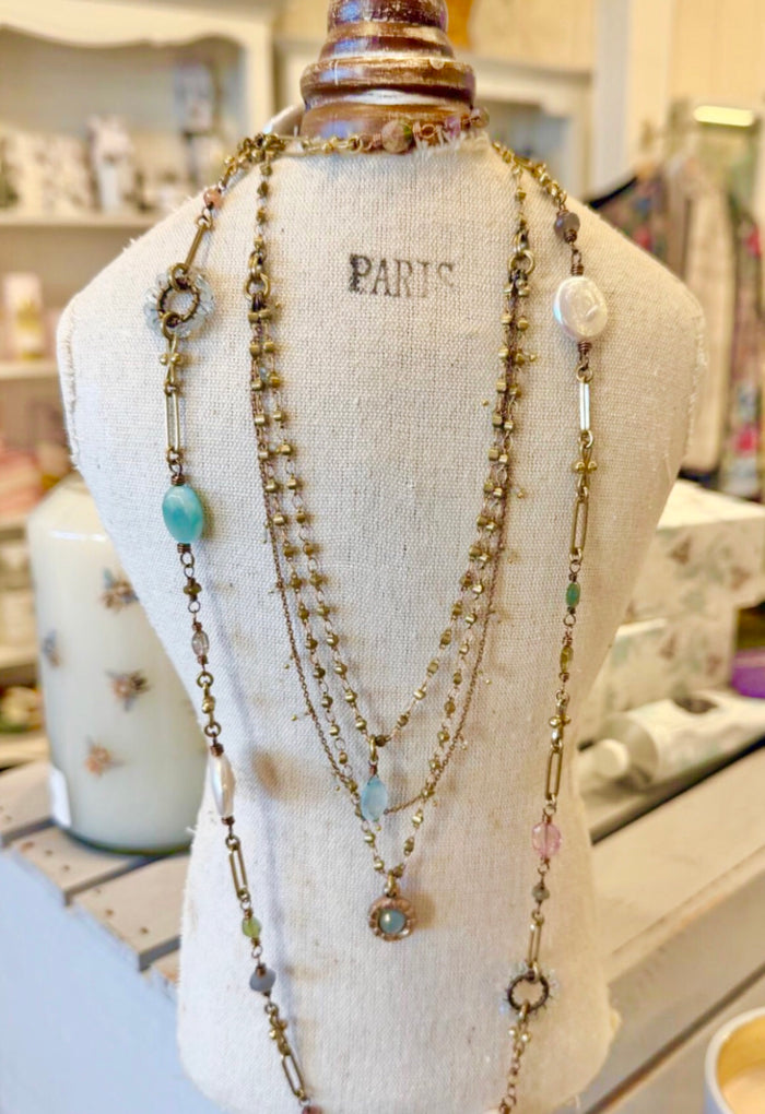 Tourmaline & Pearl Multi Gemstone Long Necklace