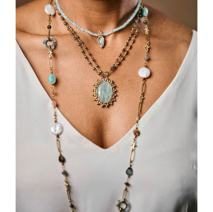 Tourmaline & Pearl Multi Gemstone Long Necklace