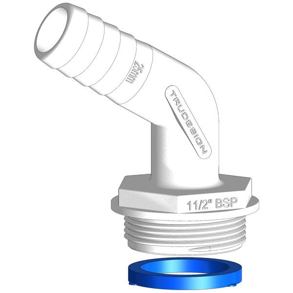 TRUDESIGN 1-1/2" BSP (M) Aquavalve Hose Tail - Angled
