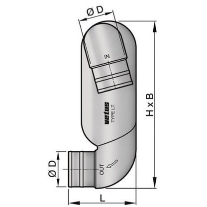 Vetus LT Series Plastic Exhaust Gooseneck Waterlock — 65–152mm - Bosuns Boat