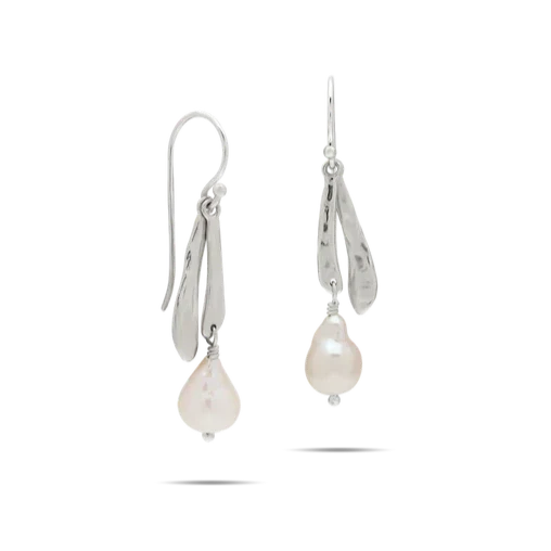 Waxing Poetic Ode To A Pearl Double Drop Silver Earrings