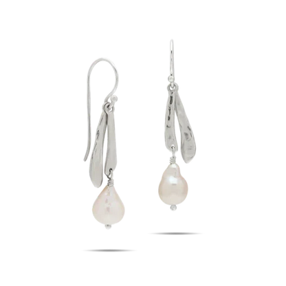 Waxing Poetic Ode To A Pearl Double Drop Silver Earrings