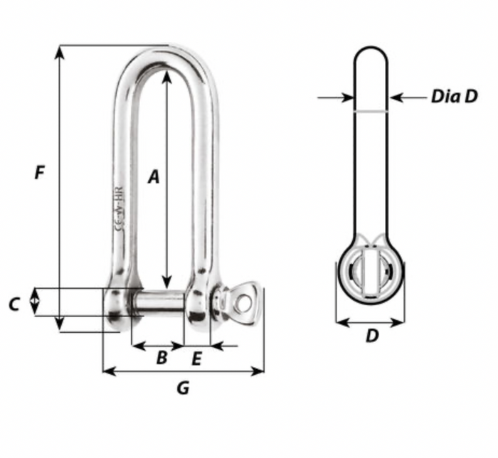 Wichard HR long D shackle - Dia 10 mm - Bosuns Boat