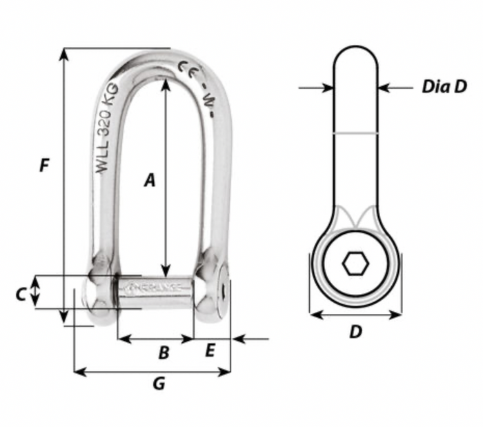 Wichard Self-locking Allen head pin long shackle - Bosuns Boat