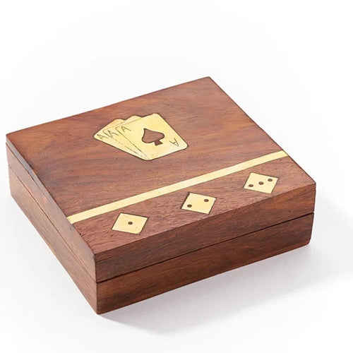 Wood Game Night Box (5 Dice, Playing Cards)