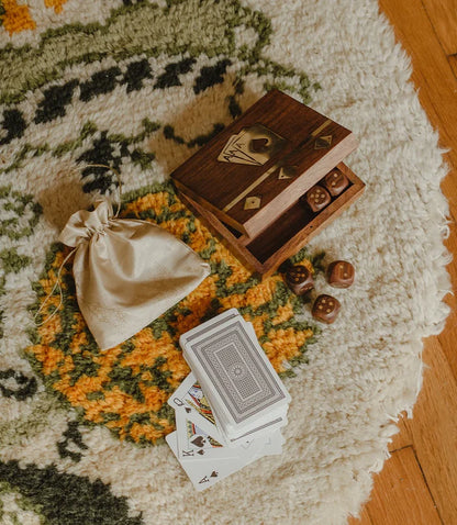 Wood Game Night Box (5 Dice, Playing Cards)