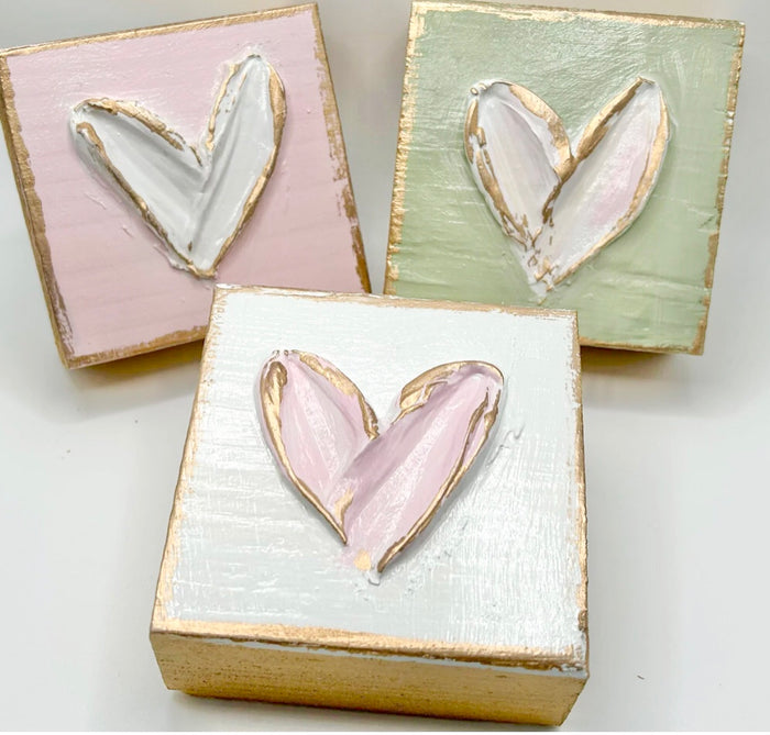 Wooden Heart Block (Pink, White)