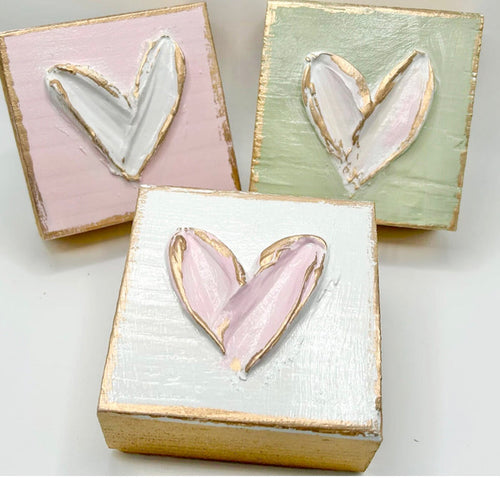 Wooden Heart Block (Pink, White)