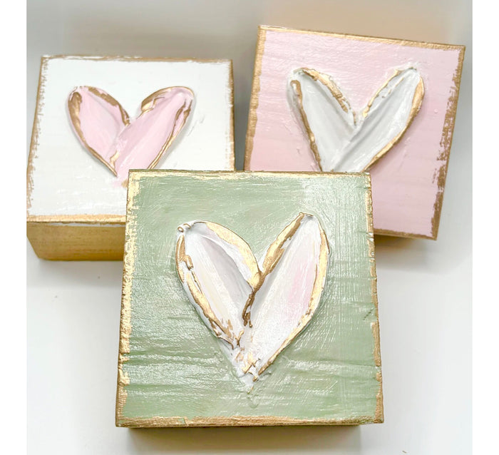 Wooden Heart Block (Pink, White)