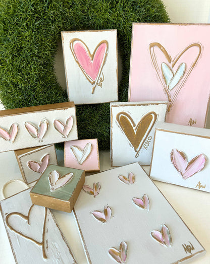 Wooden Heart Block (Pink, White)