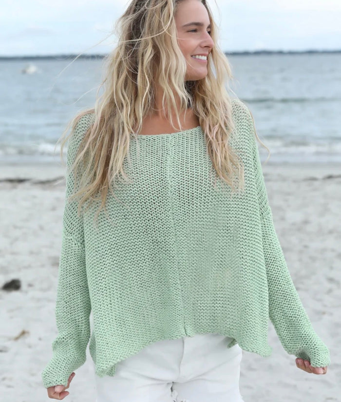 Wooden Ships Knits Key West Crew Cotton Sweater, Silvertone