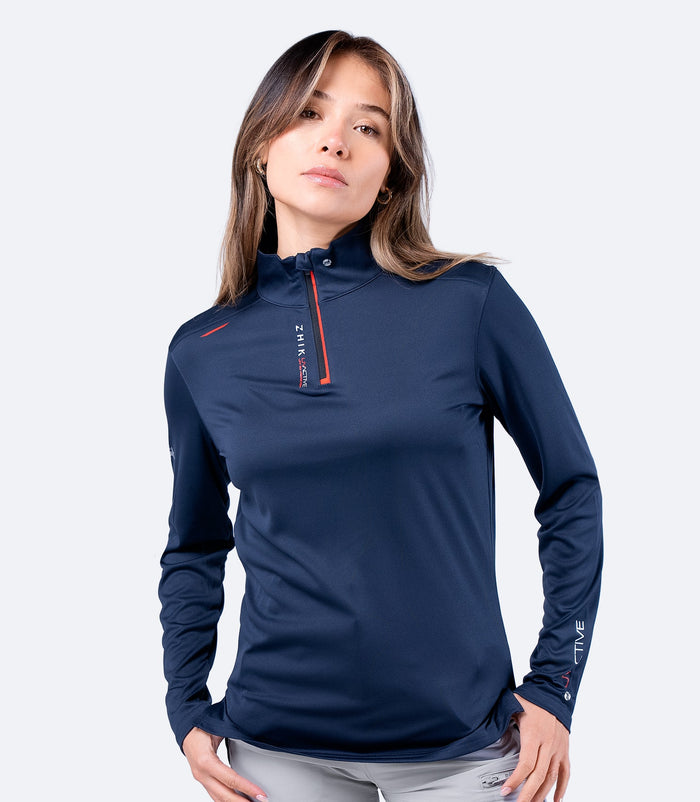 Zhik Womens UVActive High Collar 1/4 Zip Top - Navy - Bosuns Boat